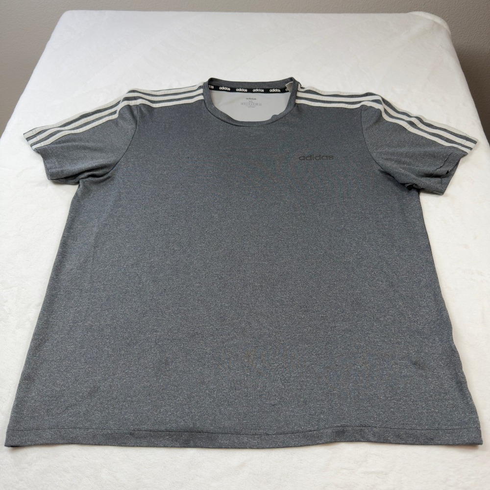 Adidas Climalite Training Shirt Mens XL Gray Good 3-Stripe Short Sleeve Tee